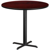 Flash Furniture XU-RD-42-MAHTB-T3333B-GG 42" Round Mahogany Laminate Table Top with 33" Bar Height Table Base